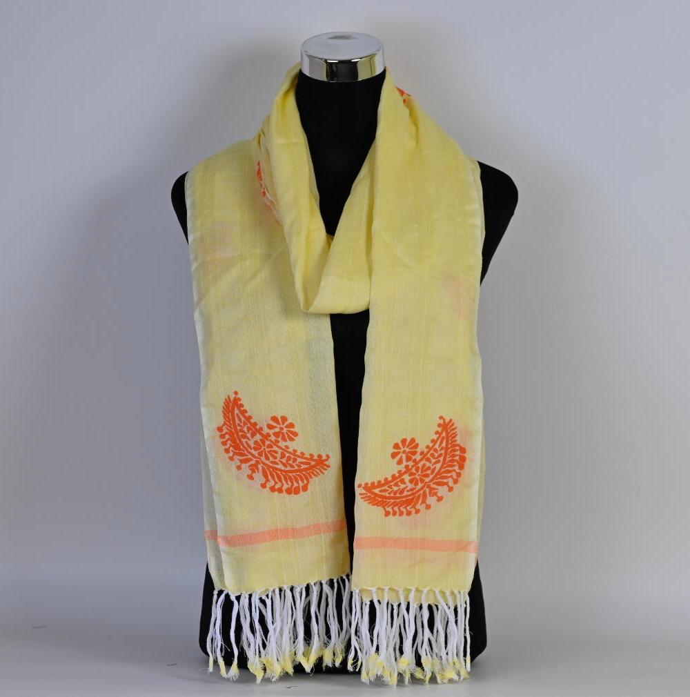Hand-Woven Cotton Stole With Assamese Motifs